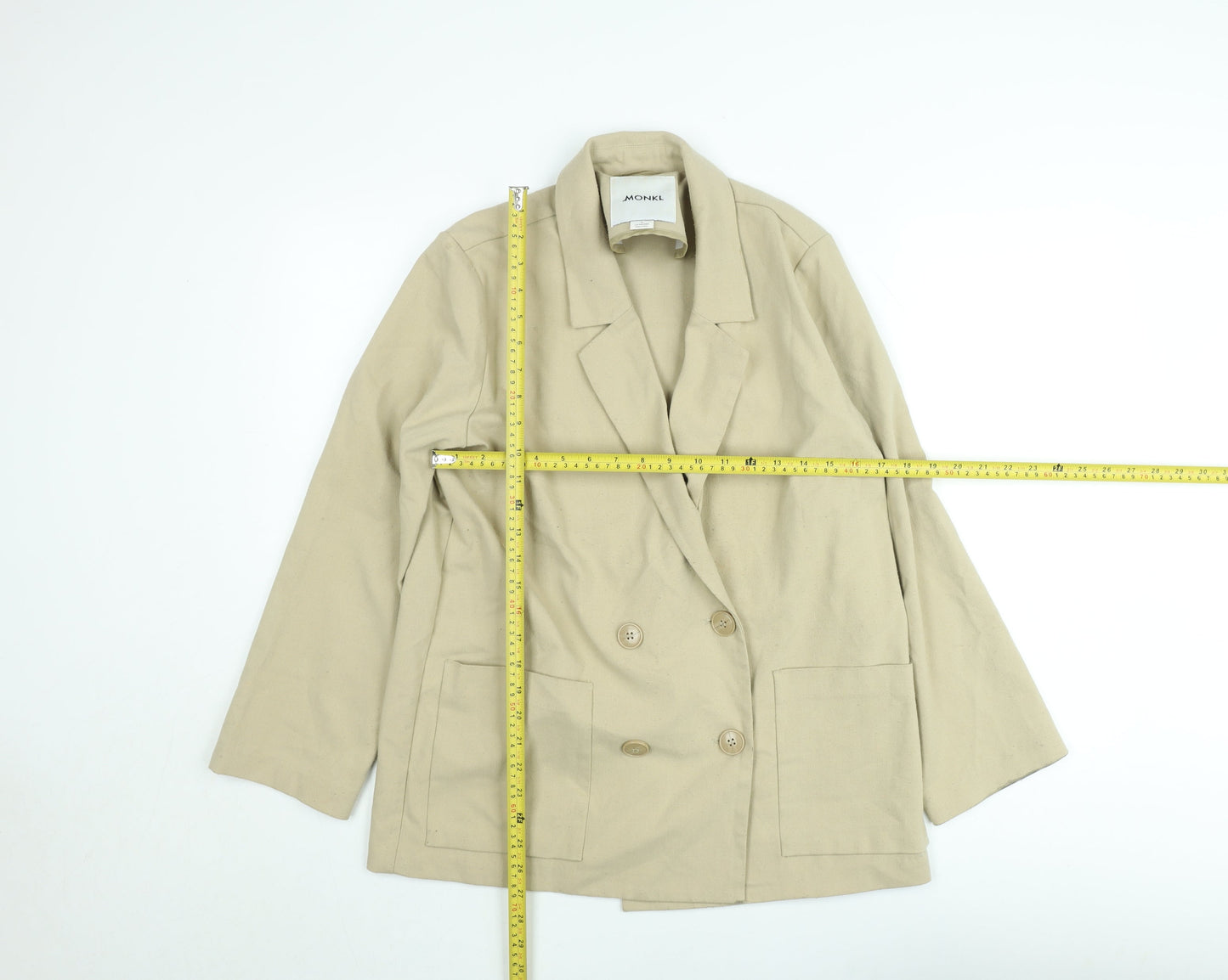 Monkl Women Beige Cotton Twill Blazer Jacket Size S