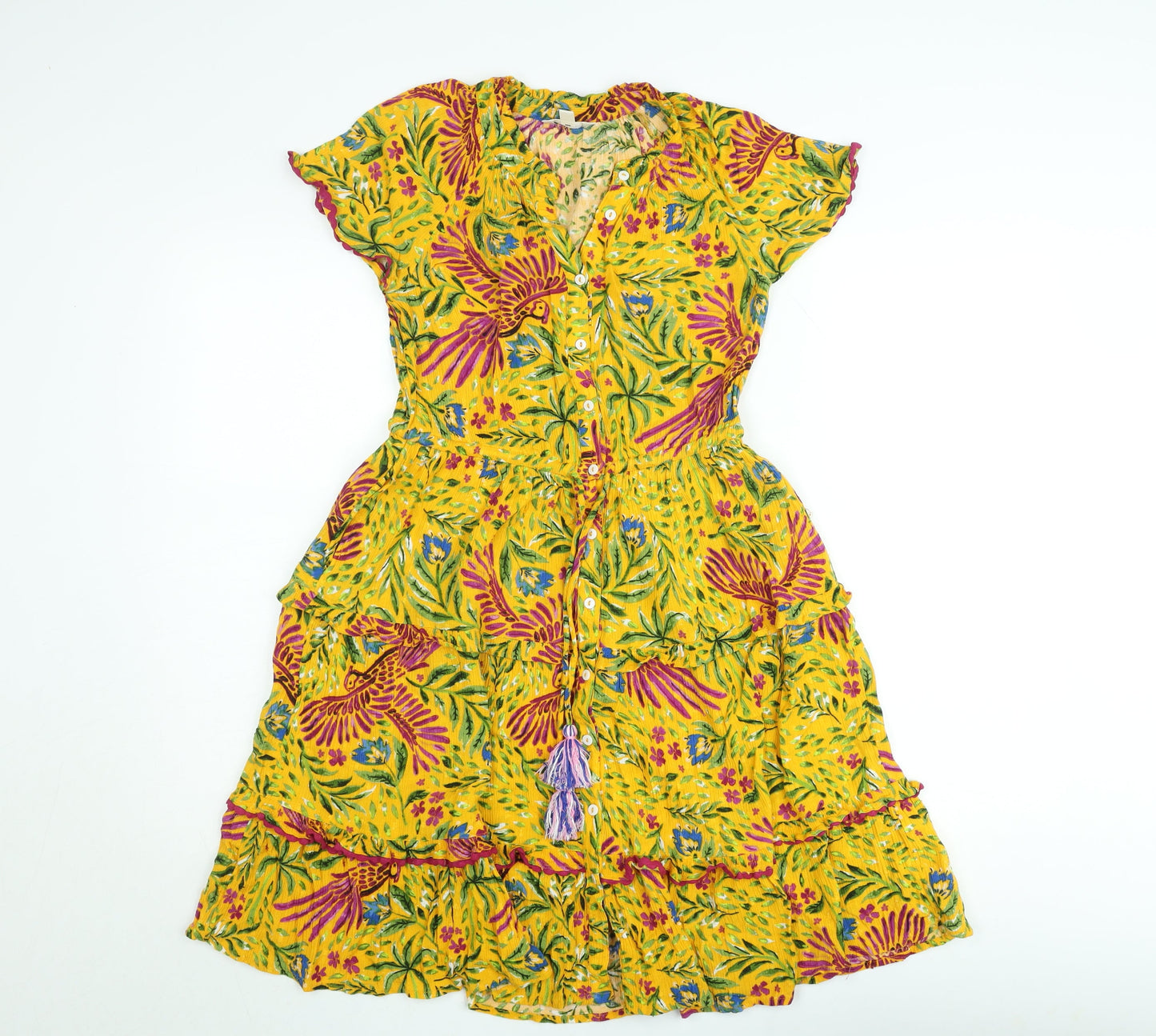 Monsoon Women's Yellow Floral Bohemian A-Line Dress Size S