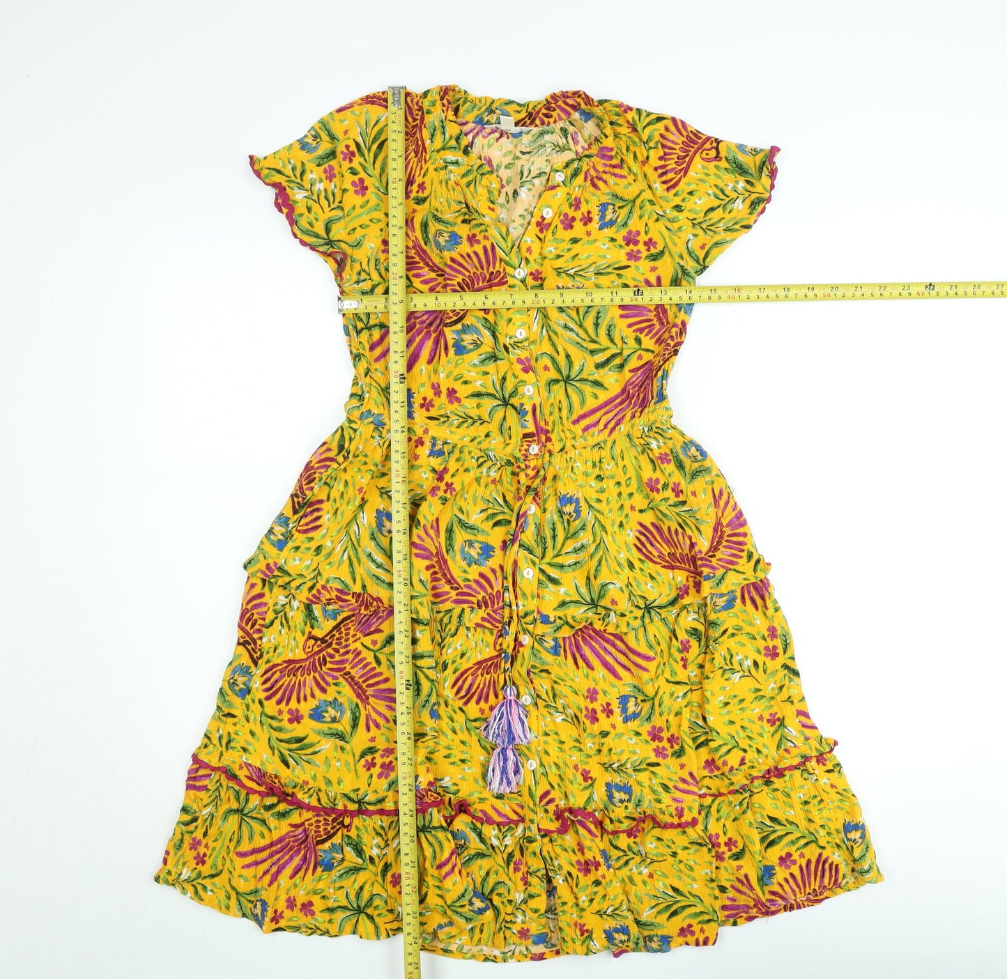 Monsoon Women's Yellow Floral Bohemian A-Line Dress Size S