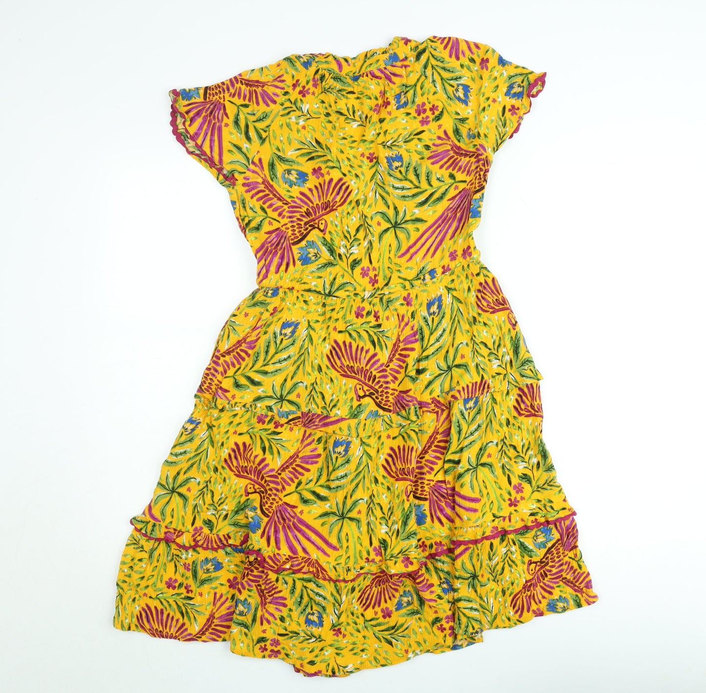 Monsoon Women's Yellow Floral Bohemian A-Line Dress Size S