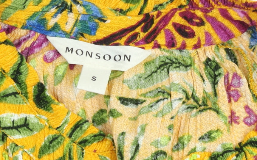 Monsoon Women's Yellow Floral Bohemian A-Line Dress Size S