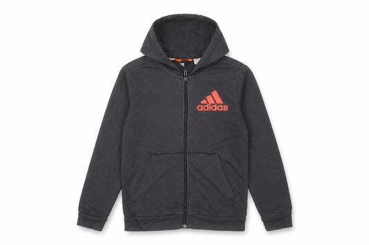 Adidas Boys Black Full Zip Hoodie 9-10 Years Cotton Blend Red Logo