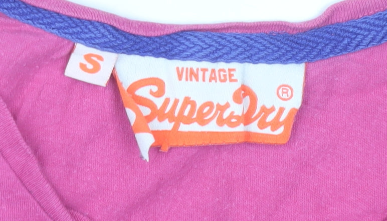 Superdry Womens Pink Crew Neck Slim Fit Cotton T-Shirt S