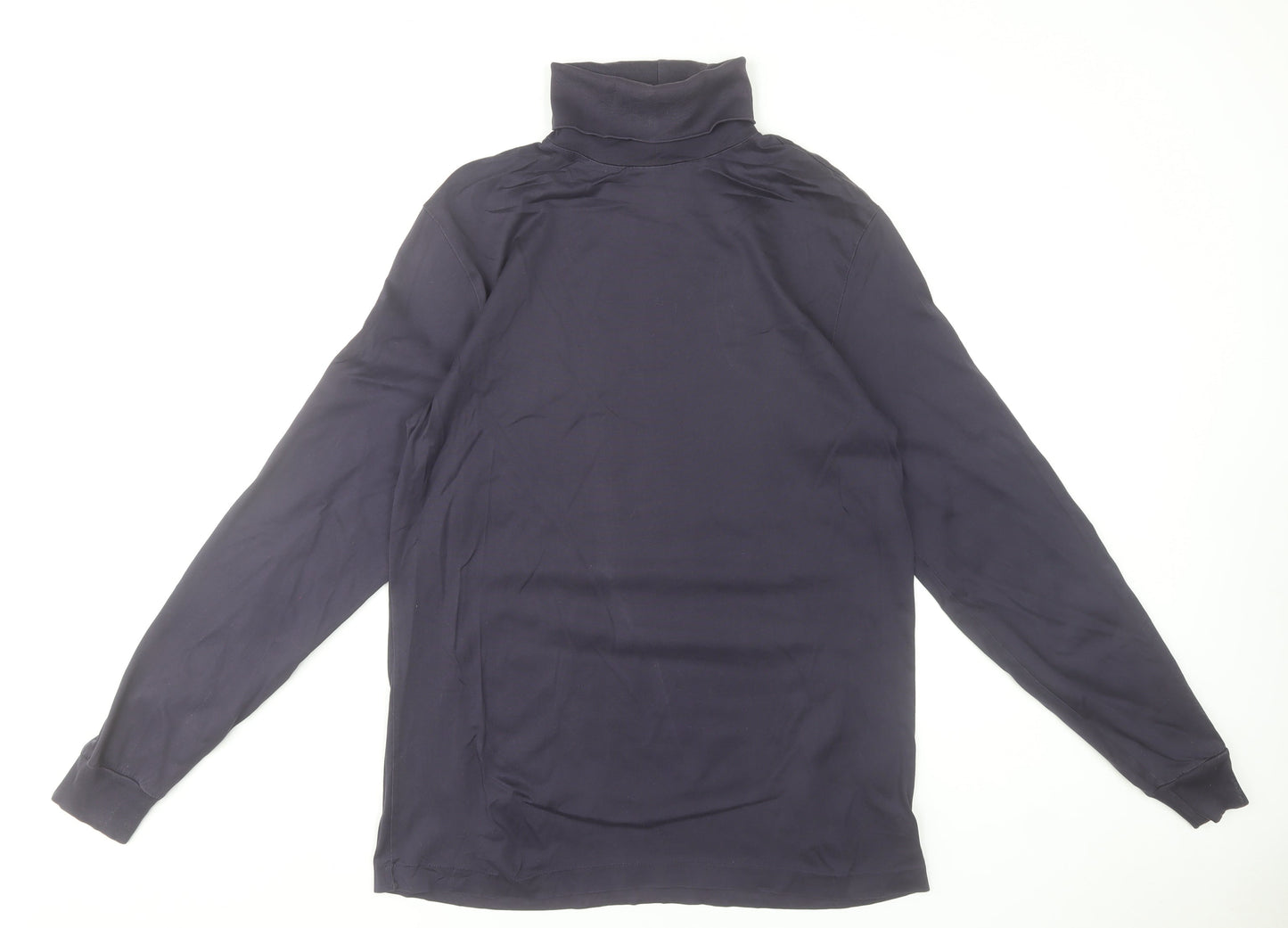 Lands' End Men's Blue Cotton Roll Neck Long Sleeve T-Shirt M Regular