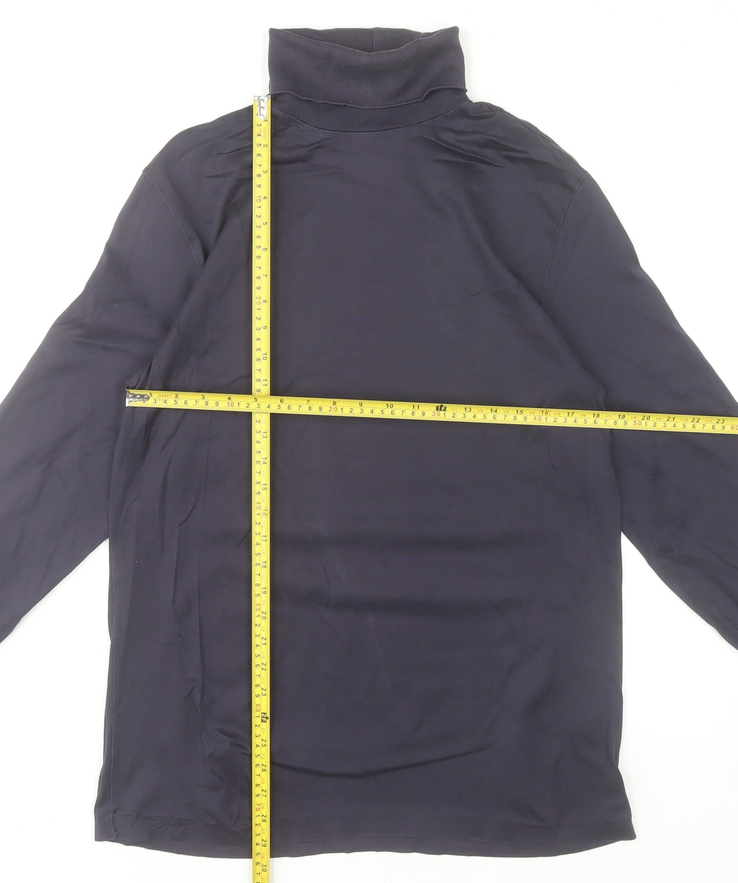 Lands' End Men's Blue Cotton Roll Neck Long Sleeve T-Shirt M Regular