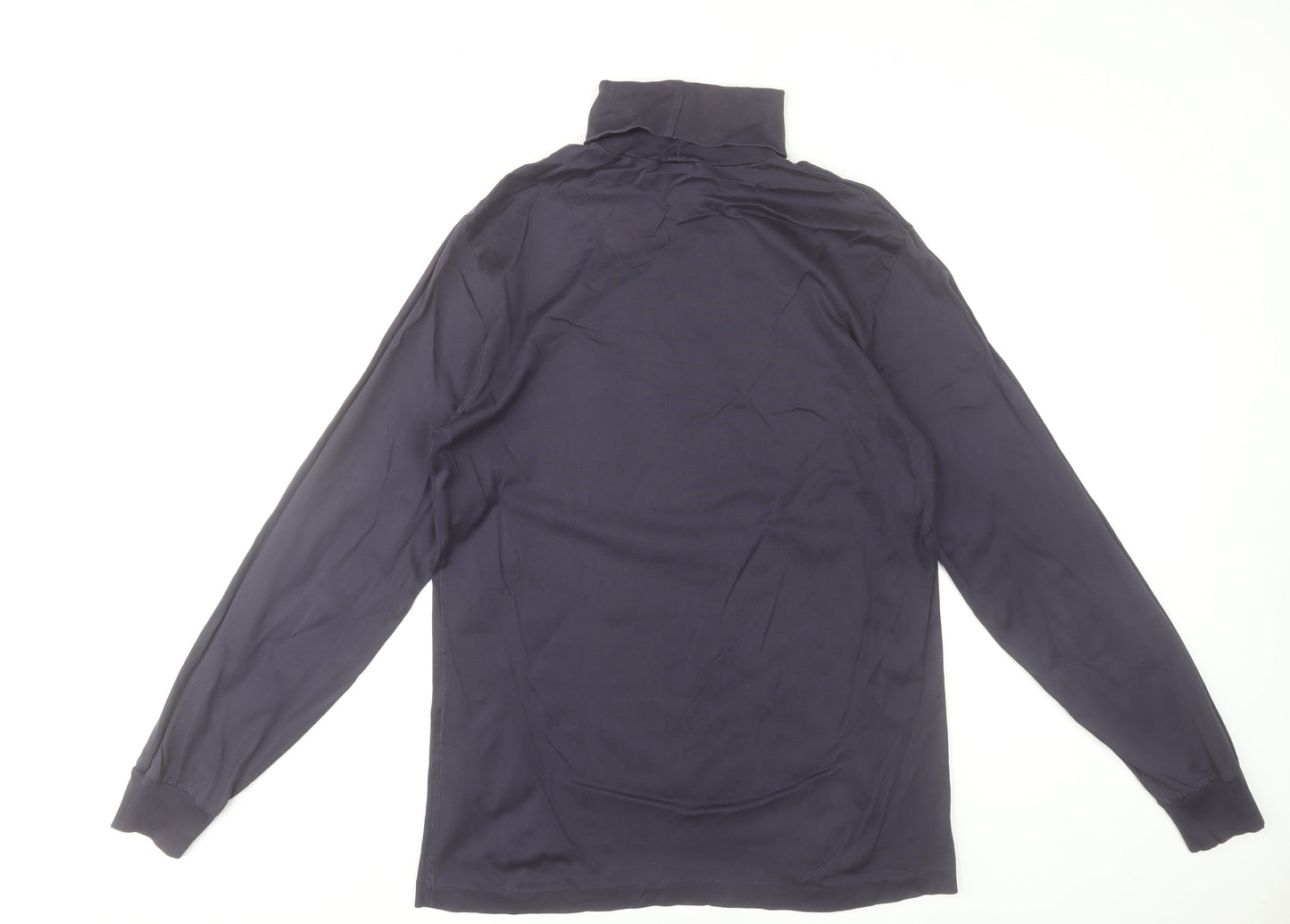 Lands' End Men's Blue Cotton Roll Neck Long Sleeve T-Shirt M Regular