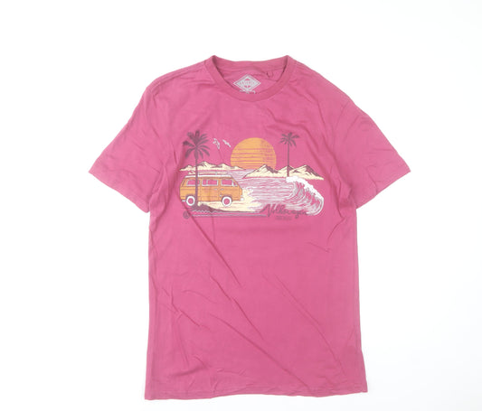 FatFace Men’s Pink Beach Graphic Crew Neck T-Shirt Size S