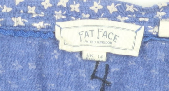 Fat Face Women Blue Floral V-Neck Tunic Blouse UK 14