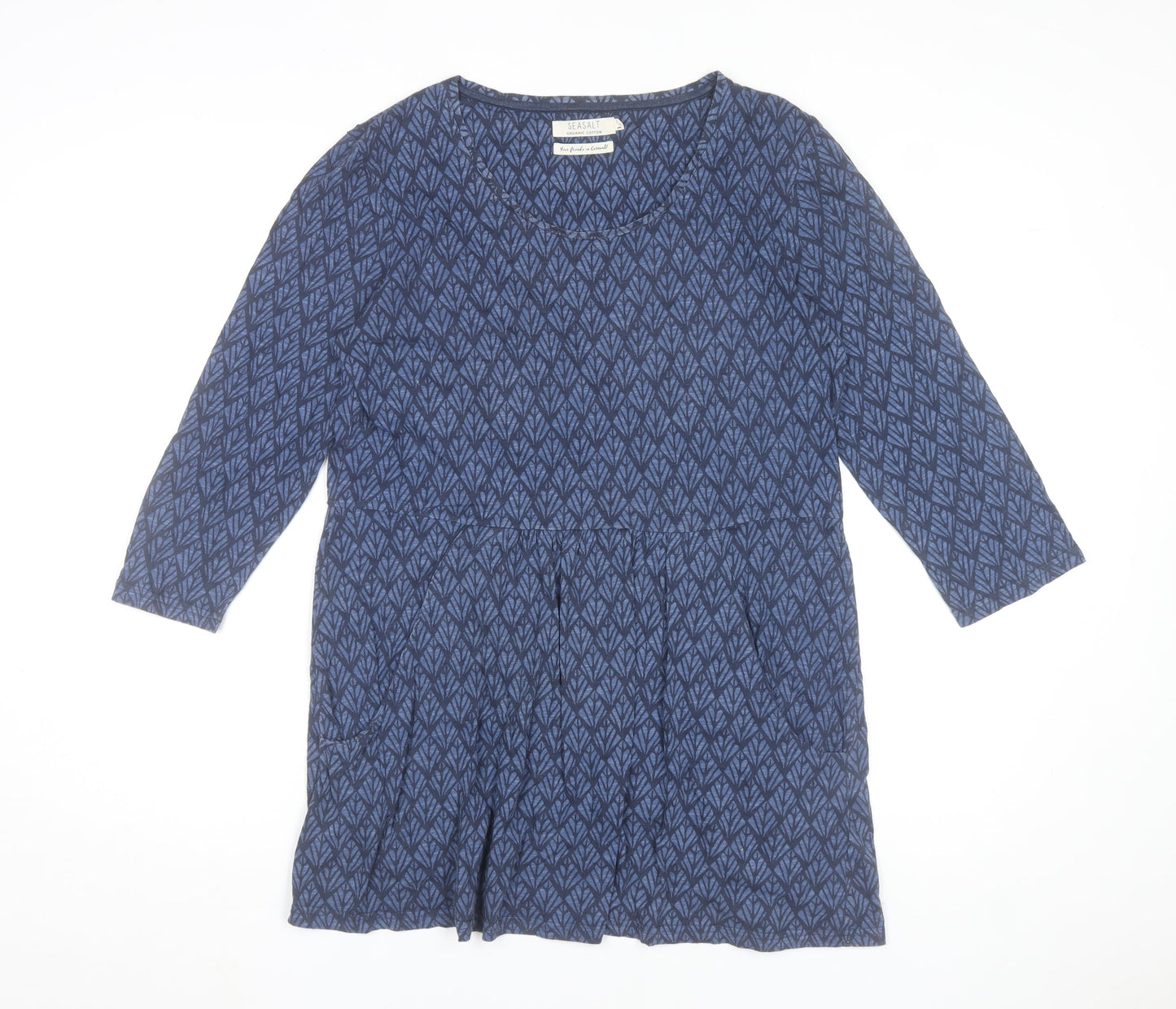 Seasalt Women Blue Organic Cotton Tunic Blouse Size 14