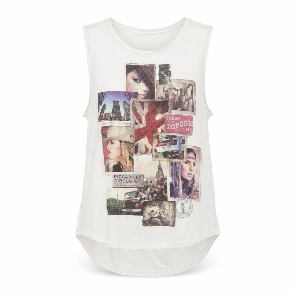 New Look Women’s White Graphic Sleeveless Tank Top UK 10 Viscose