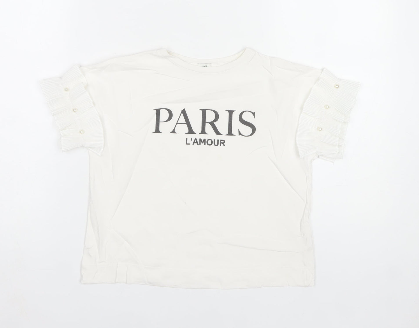 River Island Girls White Paris L'Amour Graphic T-Shirt 7-8 Years