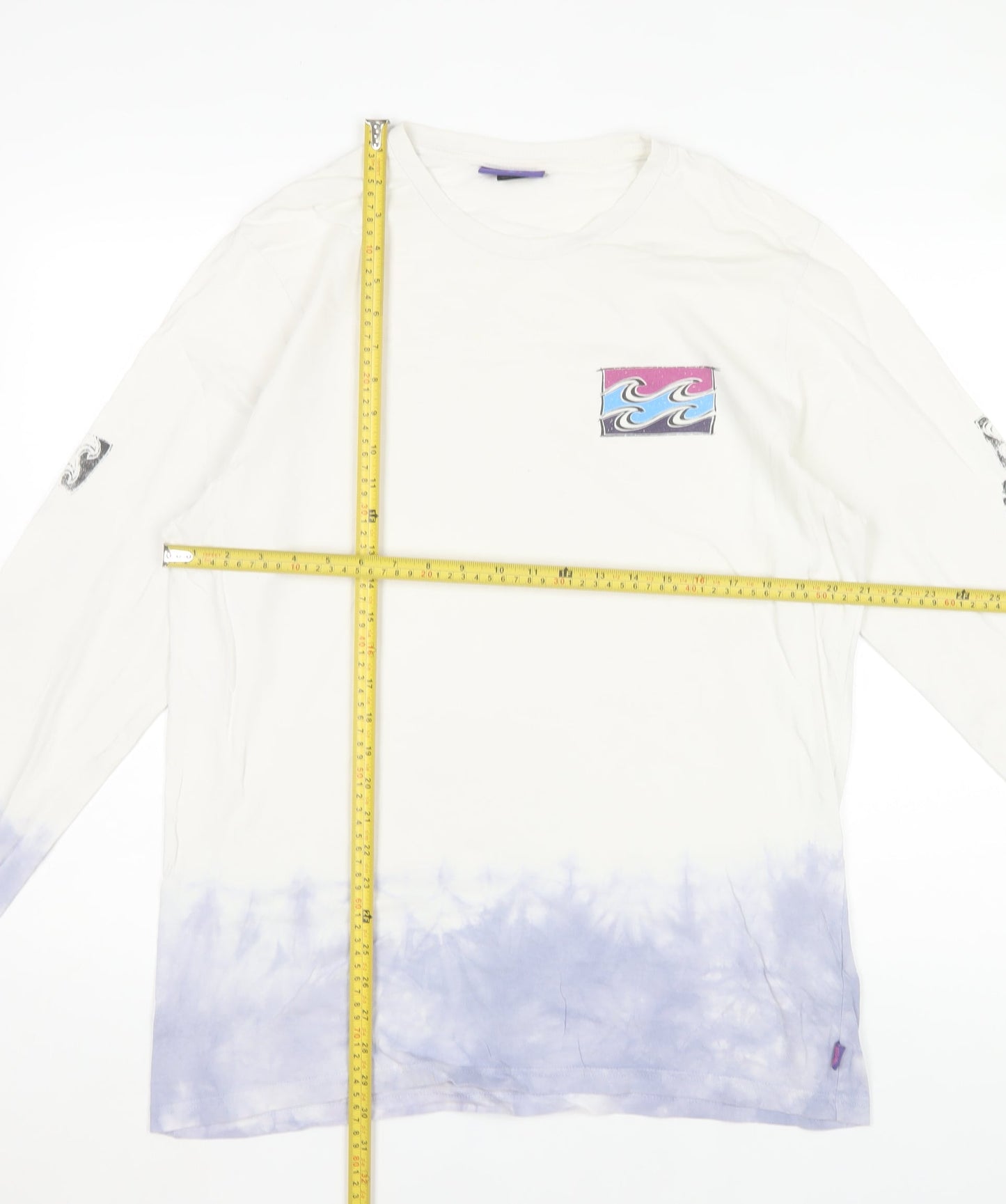 Billabong Men’s White Purple Tie-Dye Long Sleeve Logo Surf T-Shirt L