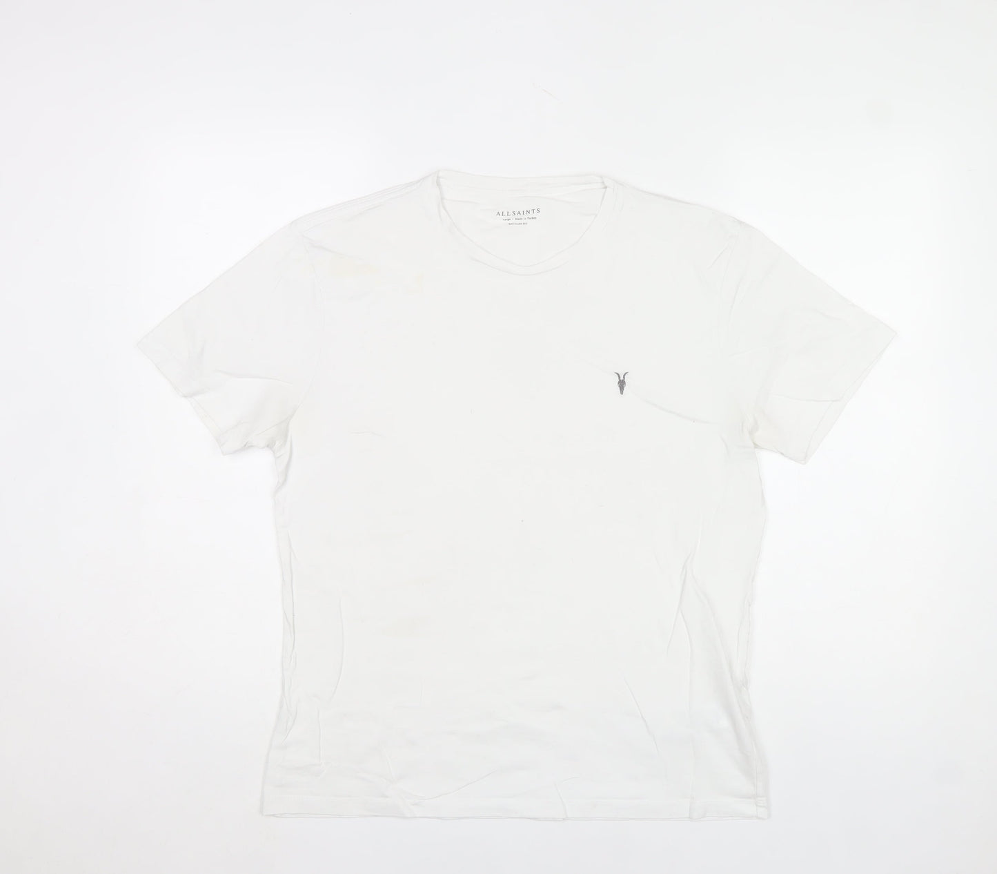 AllSaints Men's White Crew Neck Regular Fit Cotton T-Shirt Large