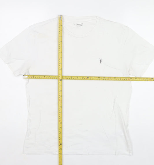 AllSaints Men's White Crew Neck Regular Fit Cotton T-Shirt Large