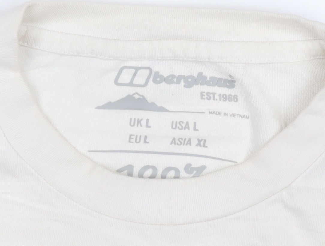 Berghaus Men's White Graphic Print Cotton Crew Neck T-Shirt Size L