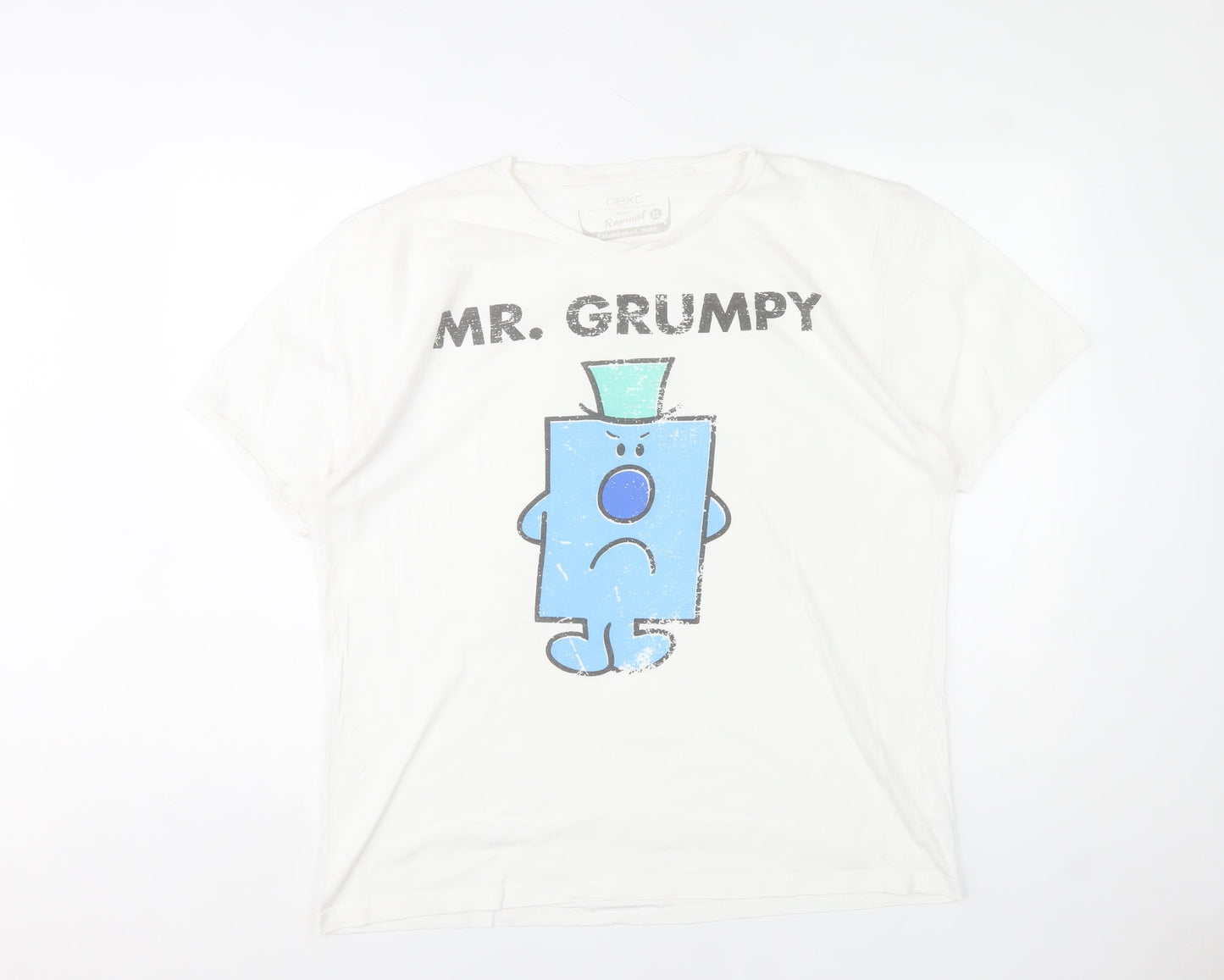 Next Men's White Mr. Grumpy Graphic T-Shirt XL Cotton Casual