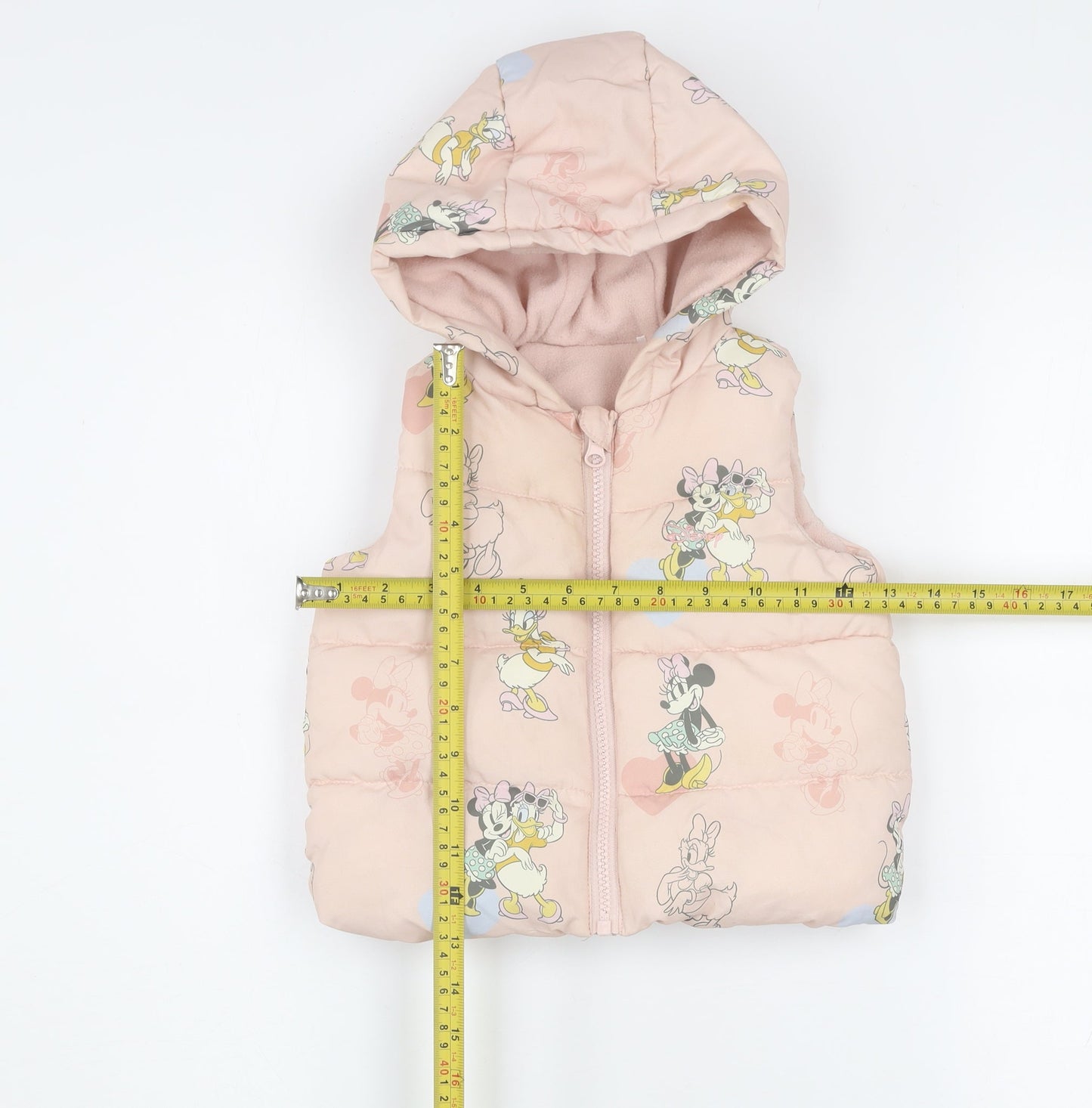Tu Disney Baby Girls Pink Minnie Mouse Puffer Gilet Hooded Waistcoat 12-18M