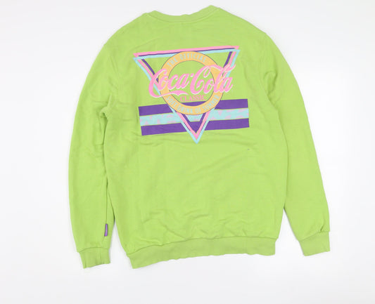 Bershka Women Lime Green Coca-Cola Graphic Sweatshirt XS Cotton Blend