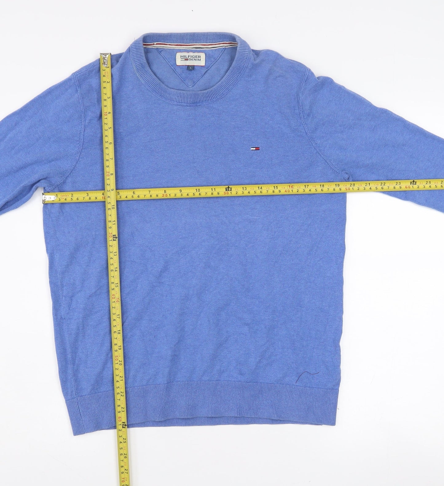 Tommy Hilfiger Denim Men's Blue Cotton Crew Neck Jumper Size L