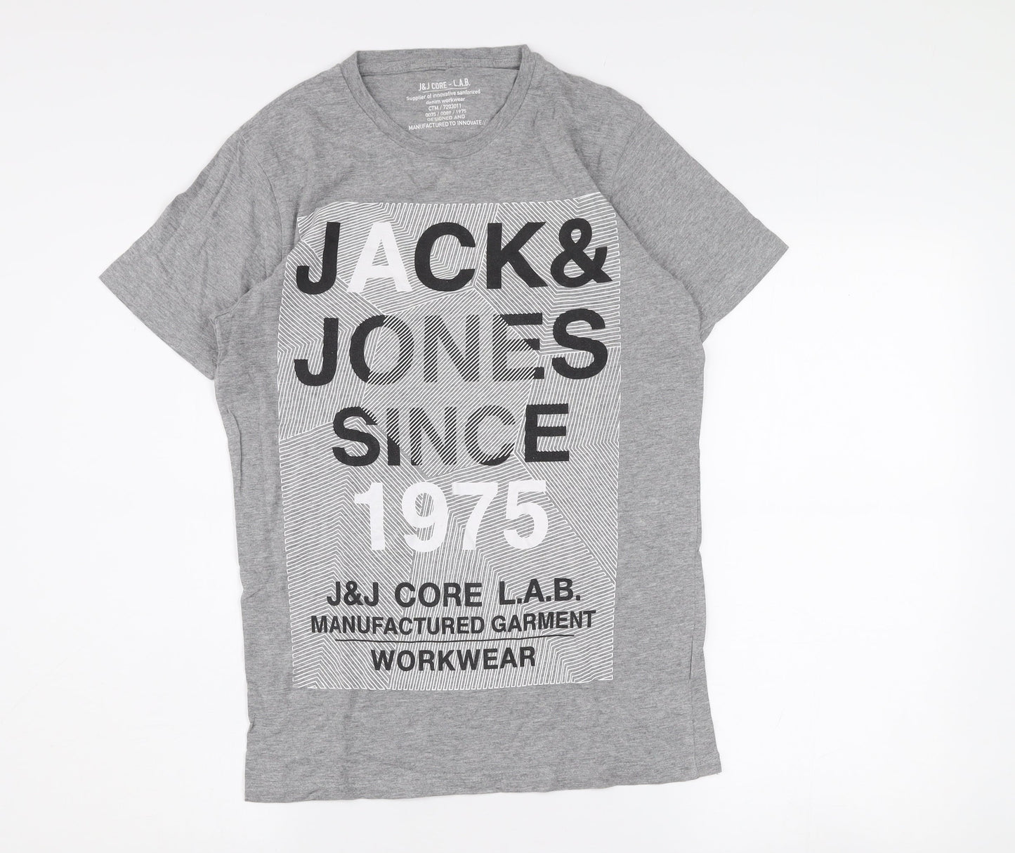 Jack & Jones Men's Grey Graphic Print Regular Fit T-Shirt Medium