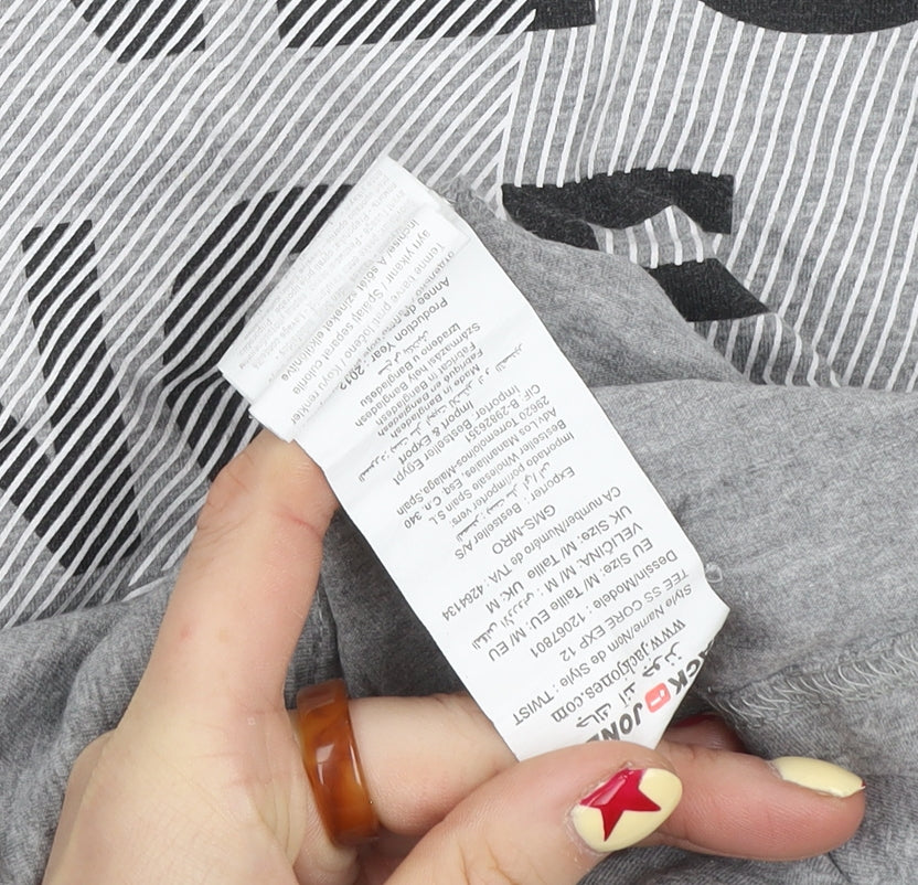 Jack & Jones Men's Grey Graphic Print Regular Fit T-Shirt Medium