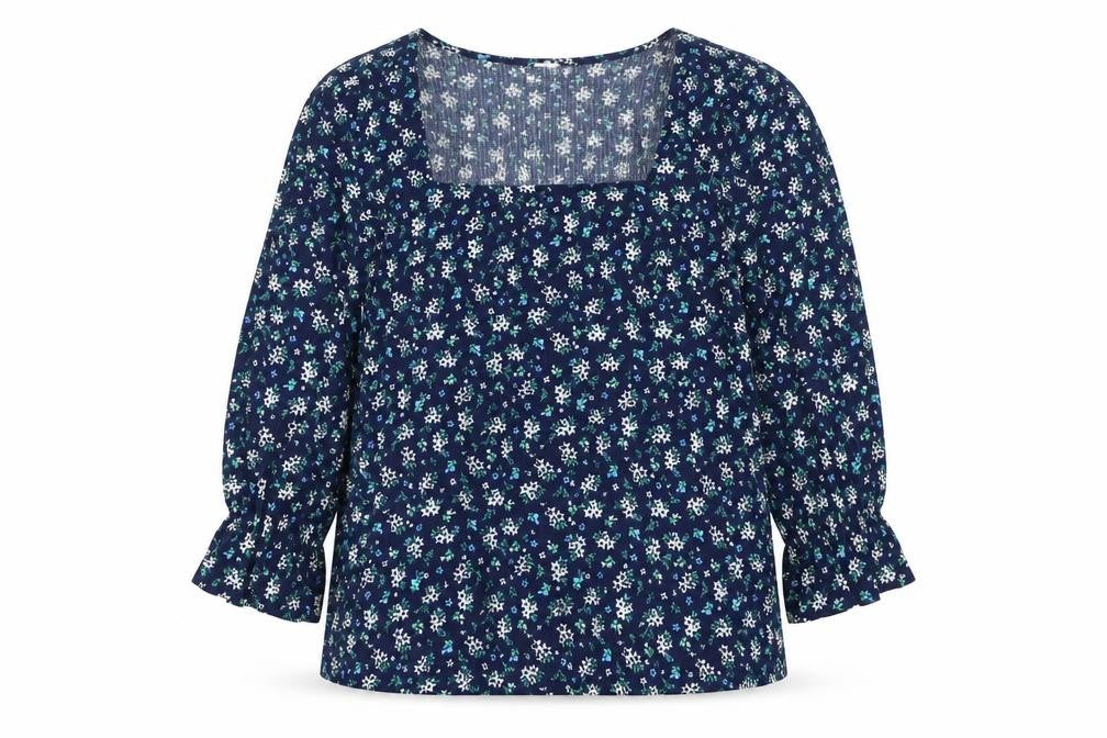 Savida Women's Blue Floral Long Sleeve Tunic Blouse Size 16