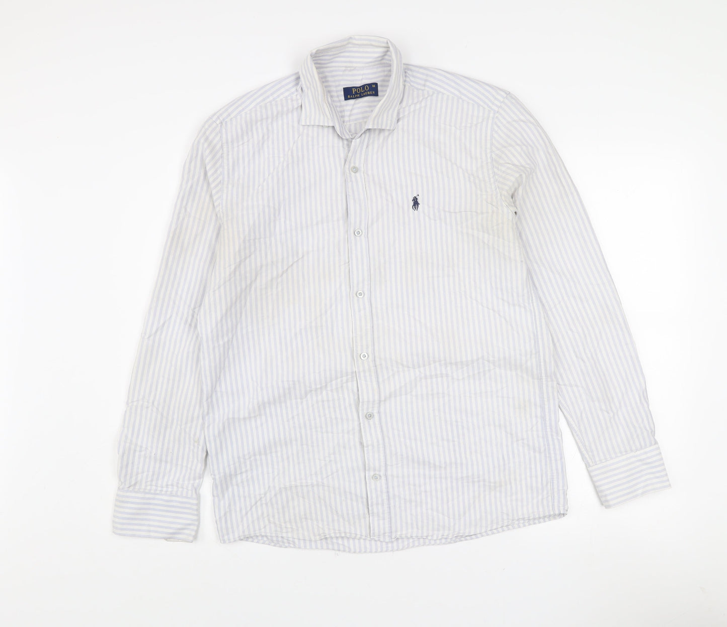 Ralph Lauren Men's Blue White Striped Button-Up Shirt M Classic Fit