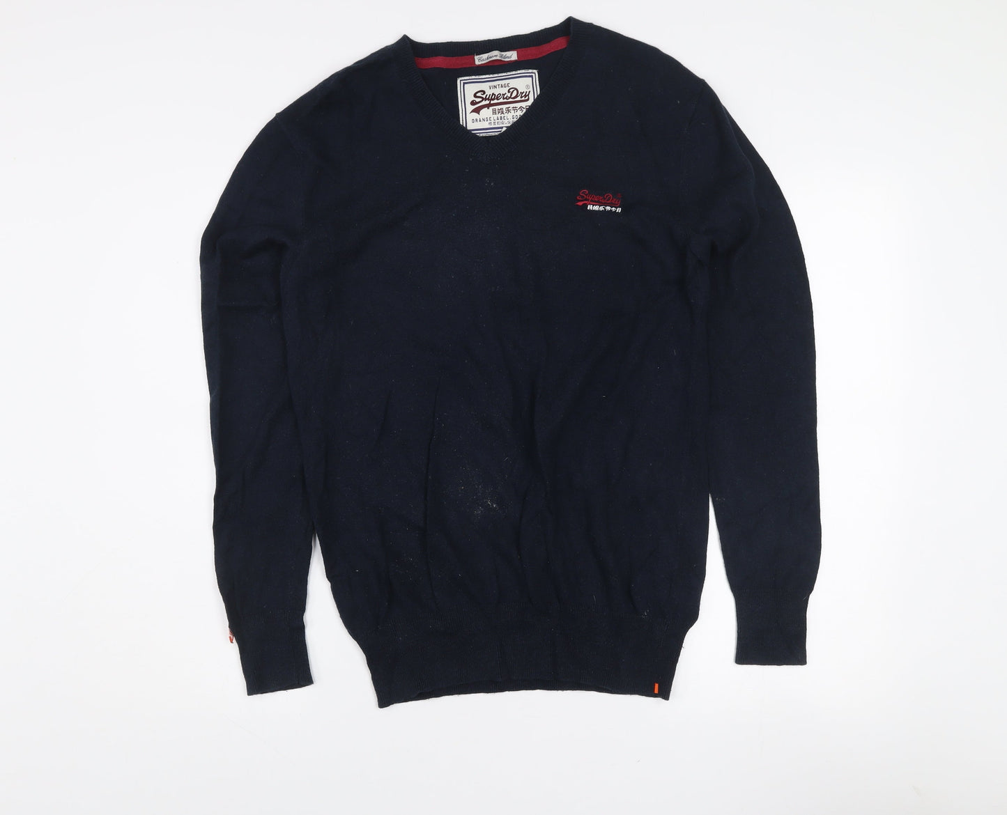 Superdry Men's Blue Cotton Cashmere V-Neck Jumper M