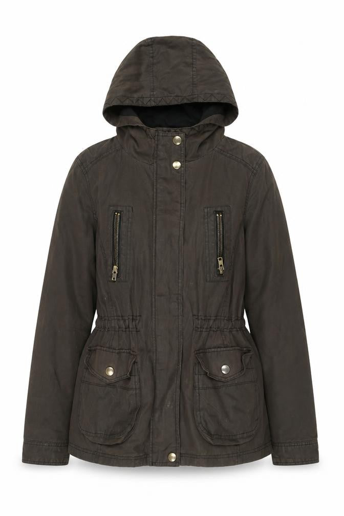 New Look Women's Brown Hooded Parka Jacket Size 10 Cotton Blend