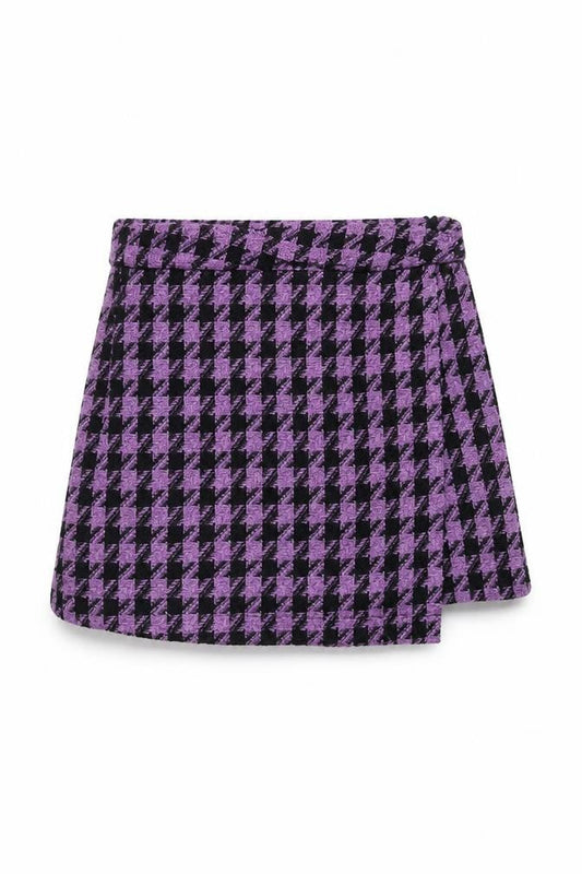 Lefties Girls Purple & Black Houndstooth Bouclé Chino Shorts 5-6 Years