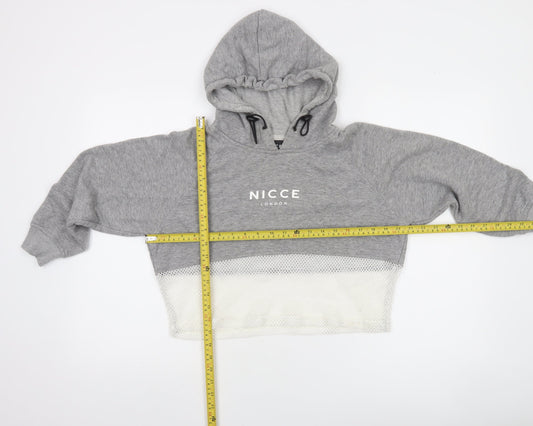 Nicce London Women's Grey Cropped Hoodie Mesh Hem Size S
