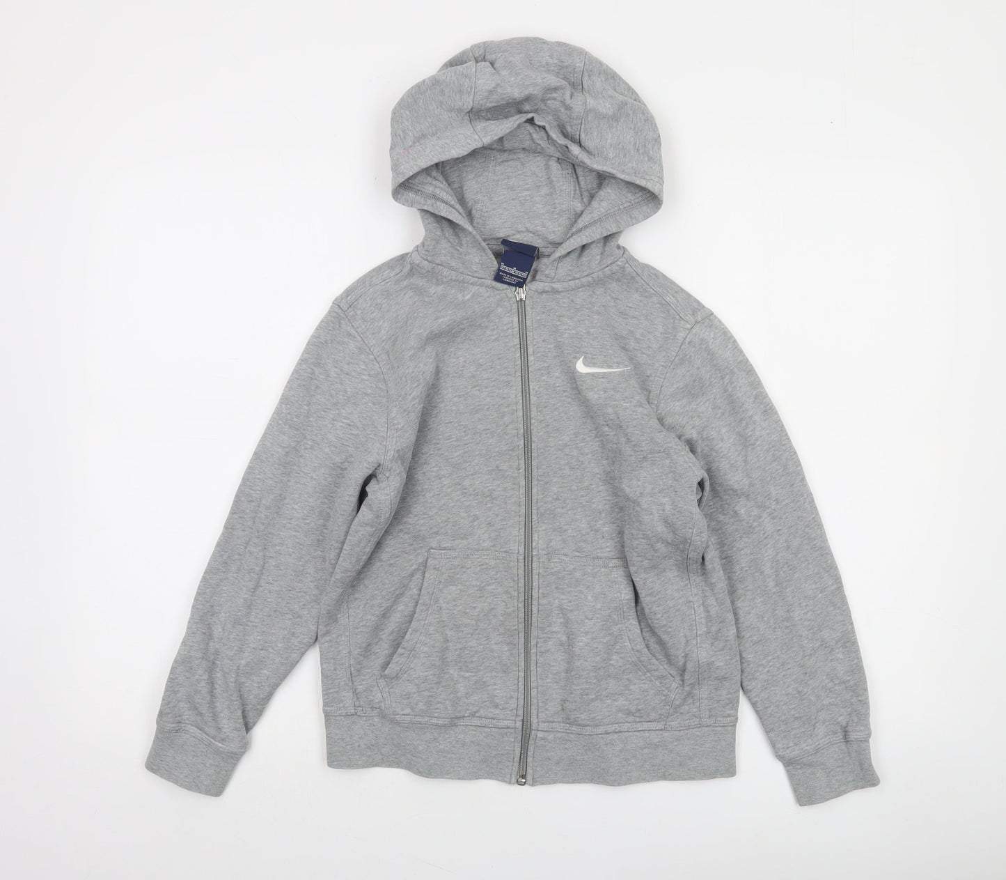 Nike Boys Grey Full Zip Hoodie M 10-12 Years Cotton Blend Hooded Sweatshirt
