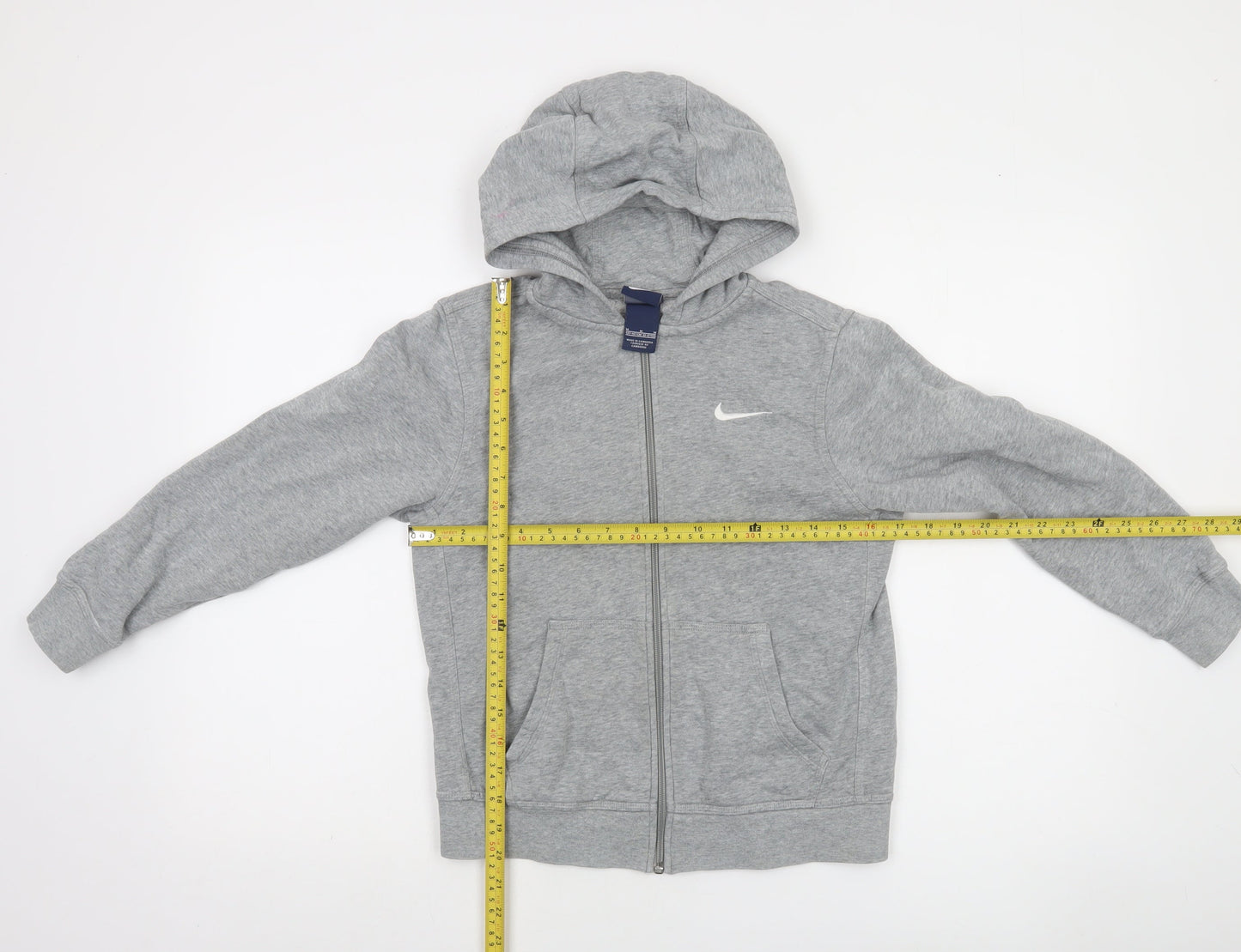 Nike Boys Grey Full Zip Hoodie M 10-12 Years Cotton Blend Hooded Sweatshirt