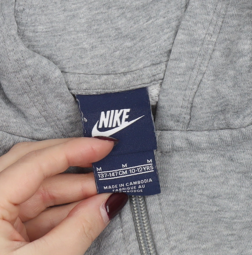 Nike Boys Grey Full Zip Hoodie M 10-12 Years Cotton Blend Hooded Sweatshirt