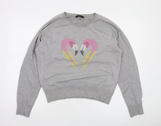 Diesel Womens Grey Flamingo Heart Graphic Cotton Sweatshirt Size S