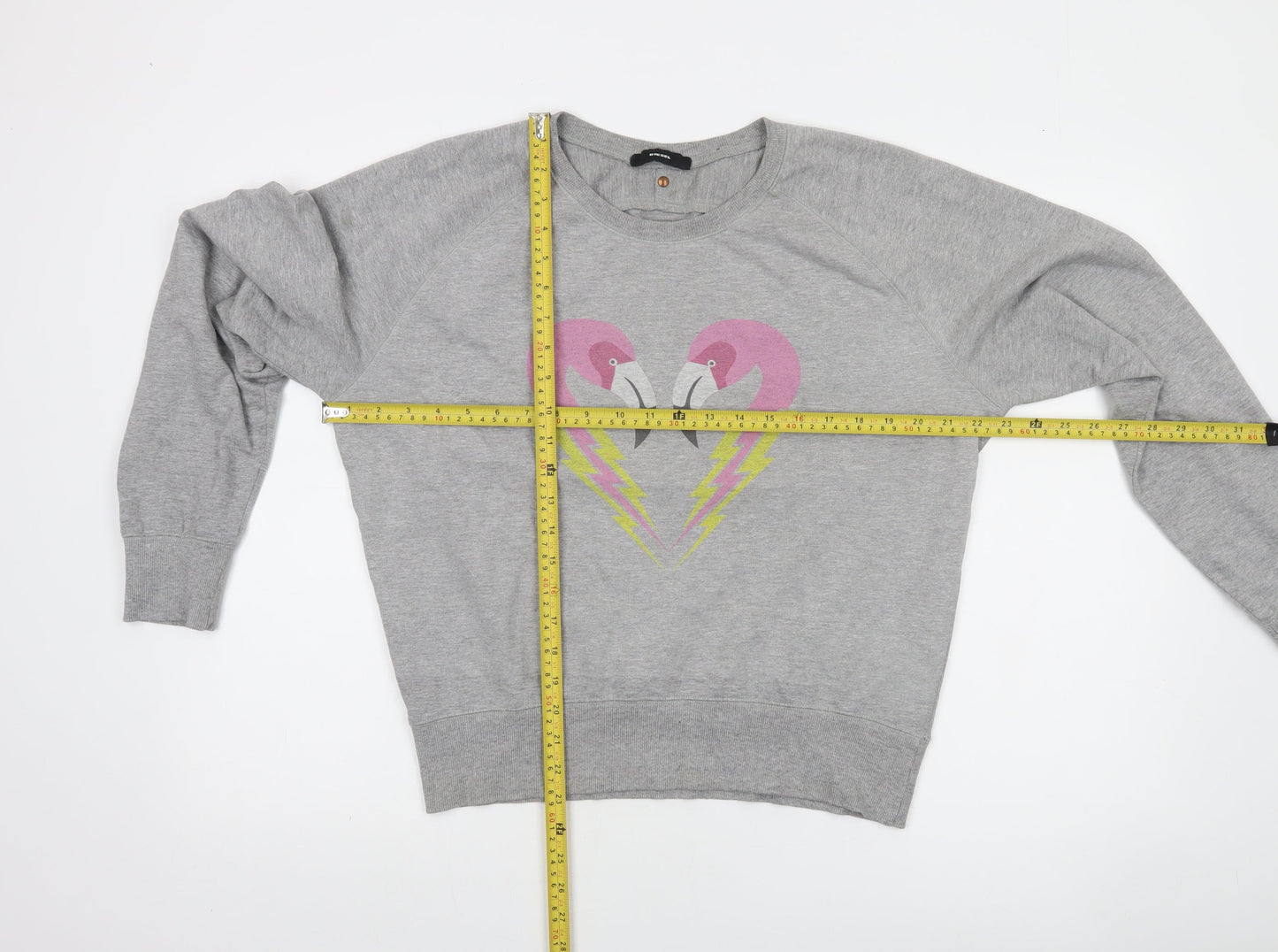 Diesel Womens Grey Flamingo Heart Graphic Cotton Sweatshirt Size S