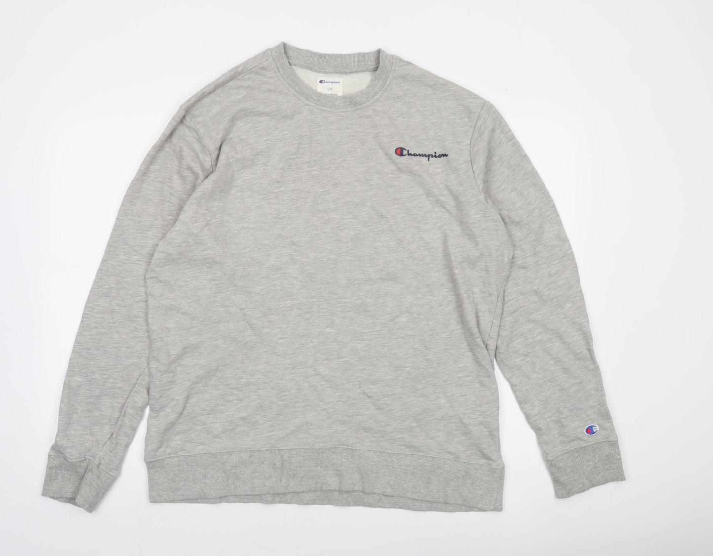 Champion Men’s Grey Crew Neck Sweatshirt L Pullover Logo Sportswear