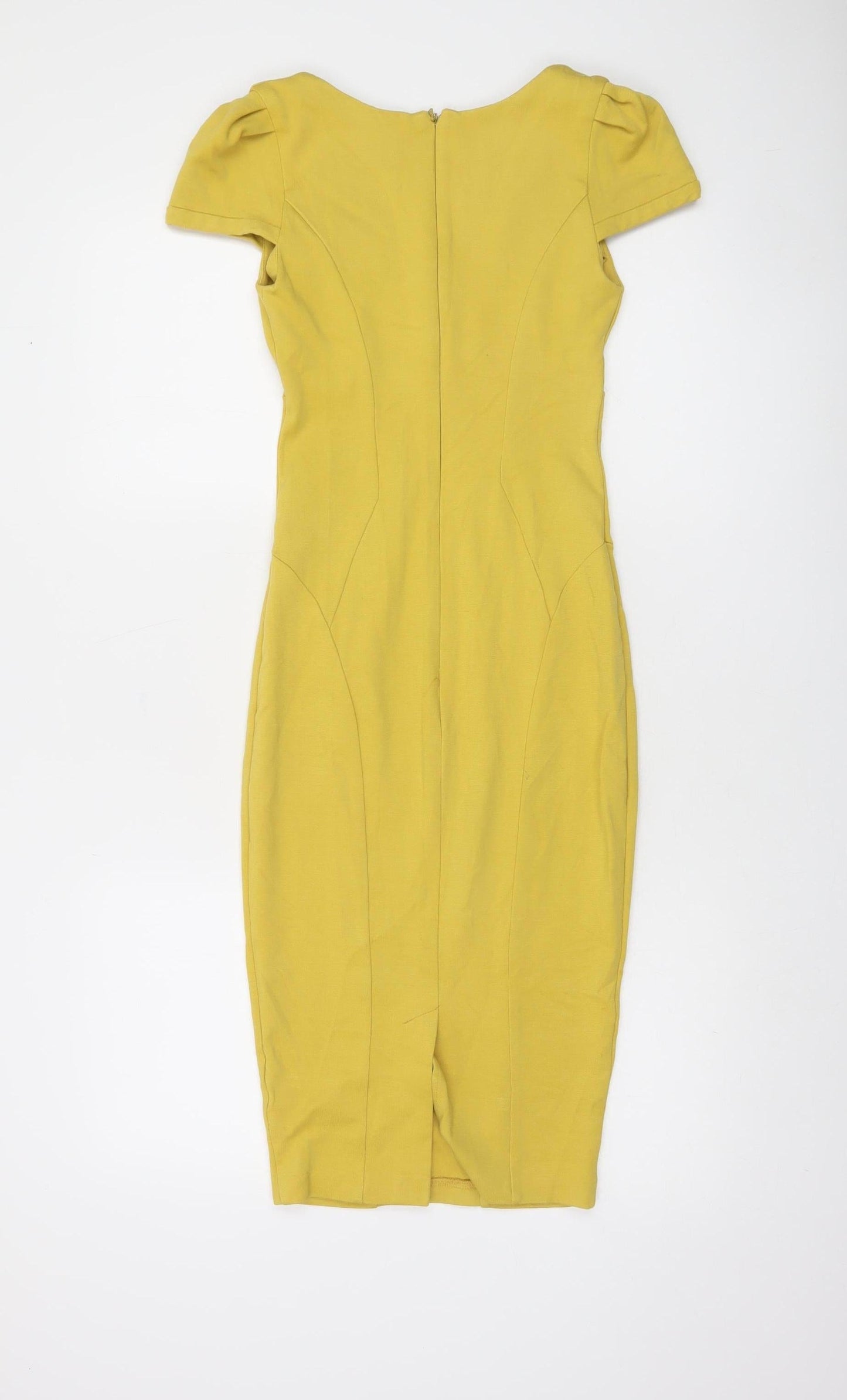 ASOS Petite Yellow Bodycon V-Neck Stretchy Short Sleeve Dress UK 8