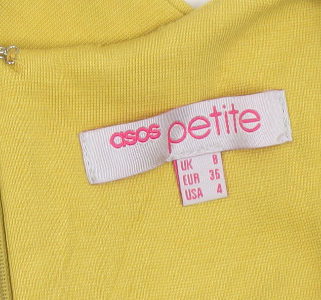 ASOS Petite Yellow Bodycon V-Neck Stretchy Short Sleeve Dress UK 8