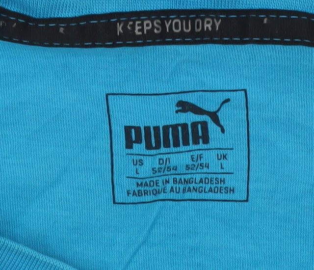 Puma Men's Blue Colourblock Logo Crew Neck Cotton T-Shirt Size L