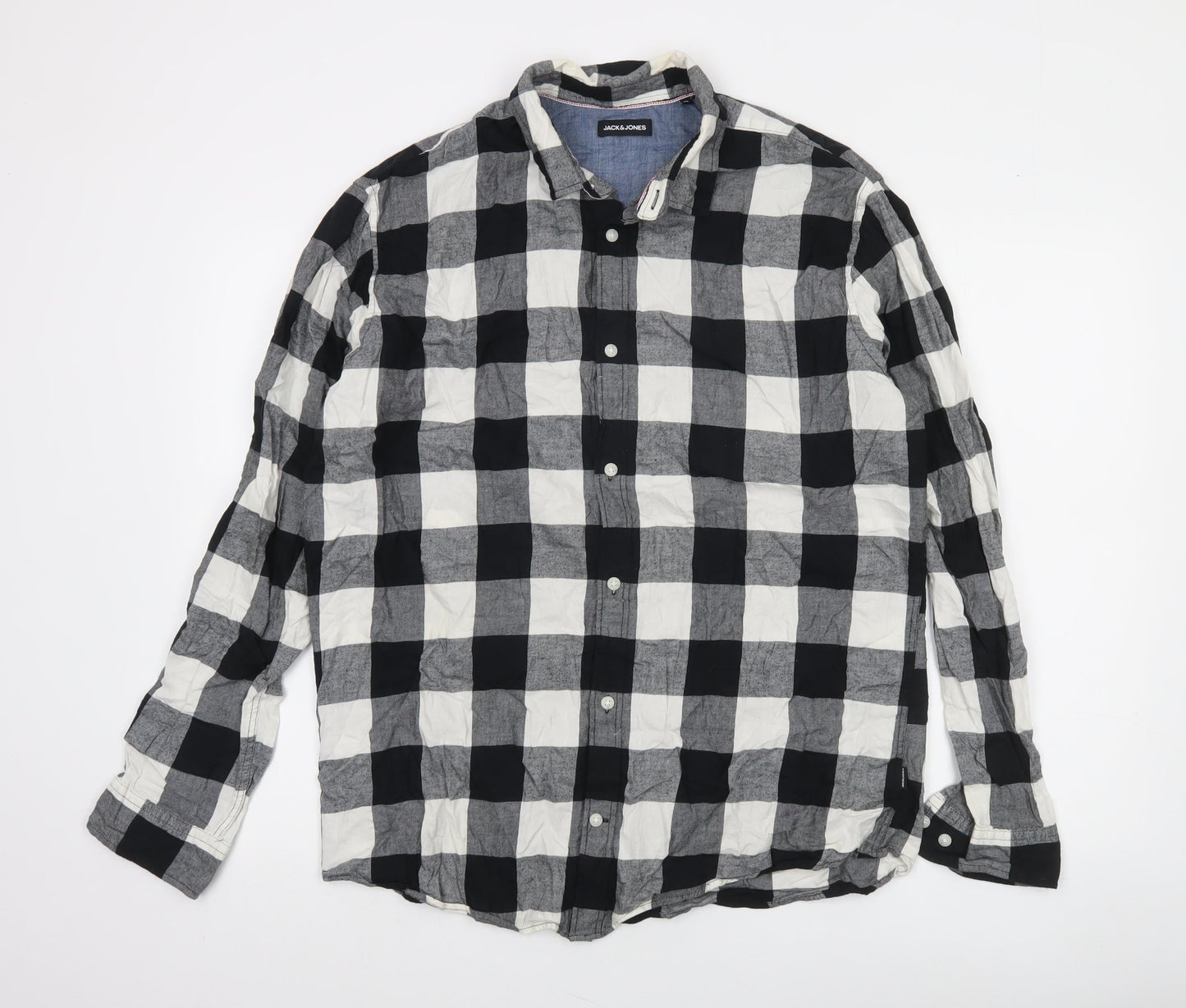 Jack & Jones Men's Black Check Long Sleeve Button-Up Shirt XL