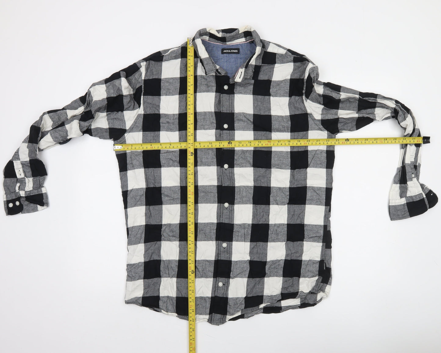 Jack & Jones Men's Black Check Long Sleeve Button-Up Shirt XL