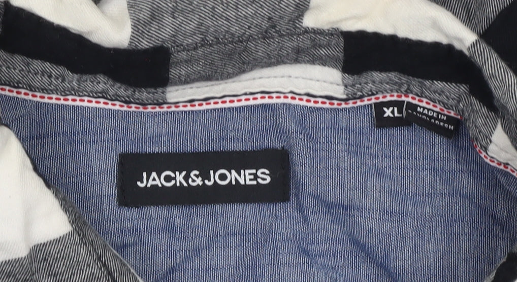 Jack & Jones Men's Black Check Long Sleeve Button-Up Shirt XL