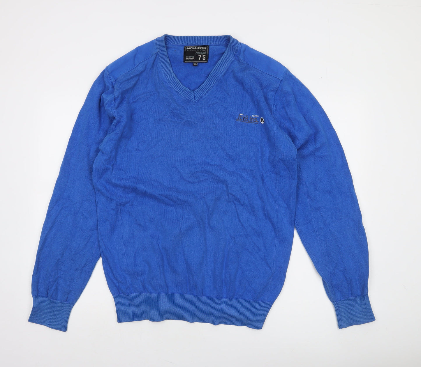 Jack & Jones Men's Blue 2XL V-Neck Cotton Pullover Jumper