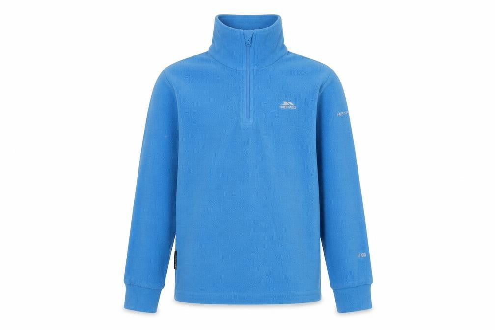 Front view of Trespass boys’ blue 5-6 years fleece 1/2 zip sweatshirt pullover