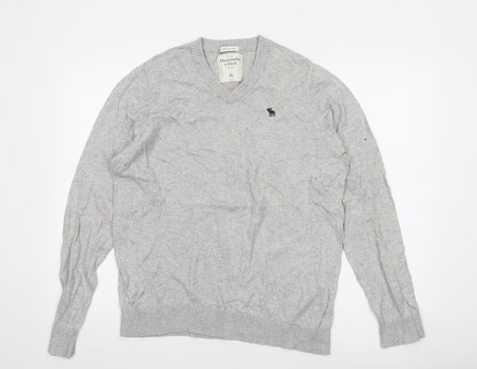 Abercrombie & Fitch Men's Grey 2XL Cashmere Blend V-Neck Jumper