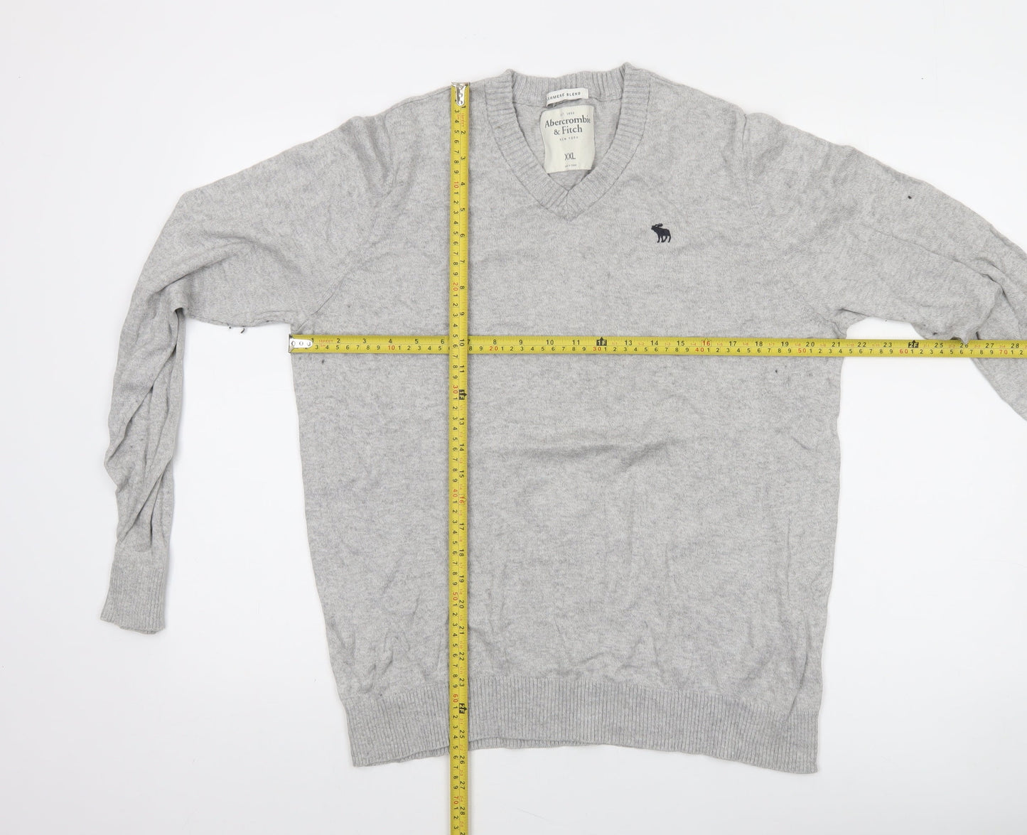 Abercrombie & Fitch Men's Grey 2XL Cashmere Blend V-Neck Jumper