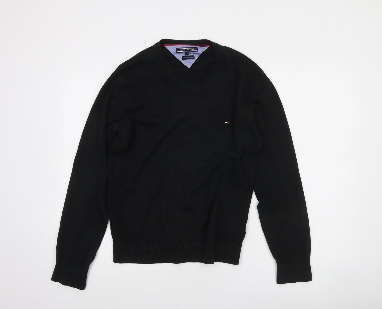 Tommy Hilfiger Men's Black V-Neck Cotton Jumper Size S