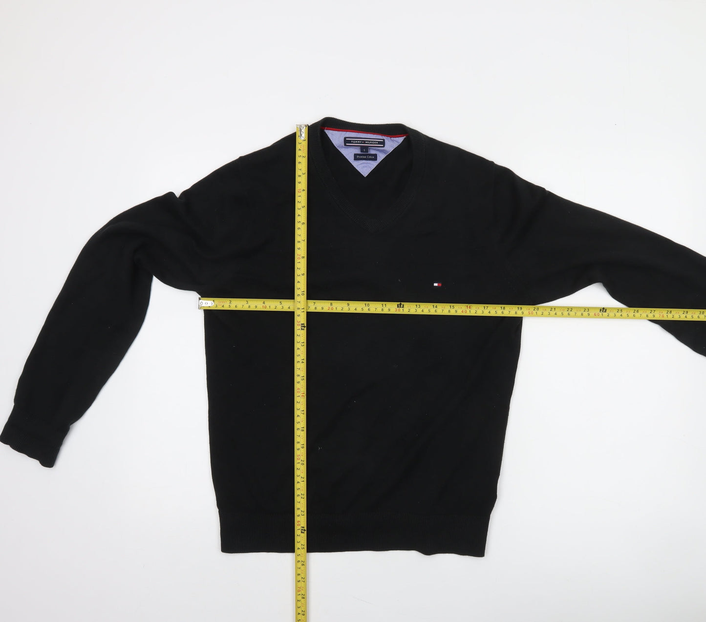 Tommy Hilfiger Men's Black V-Neck Cotton Jumper Size S