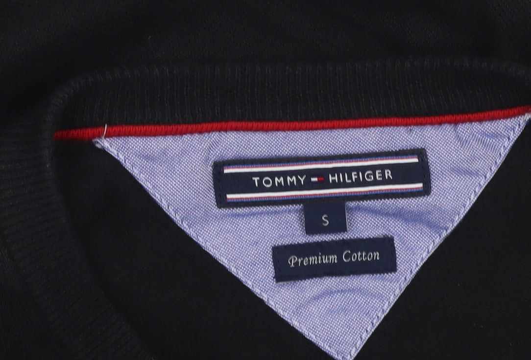 Tommy Hilfiger Men's Black V-Neck Cotton Jumper Size S